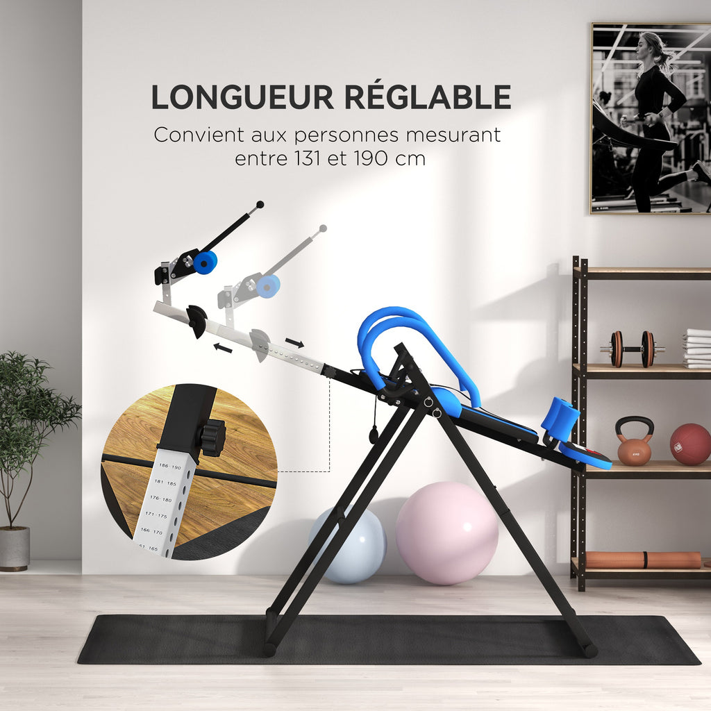 Table d'inversion de musculation pliable ceinture de sécurité réglable angle ajustable 3 niveaux 79x114x153cm bleu noir-4