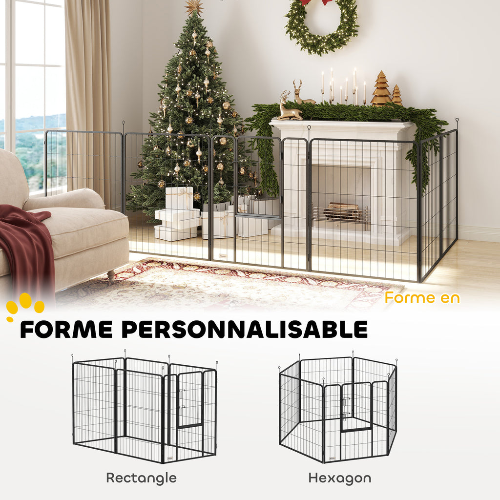 Parc pour chien, enclos chien 6 panneaux modulable et pliable, portable en acier avec porte 80 x 100 gris-3