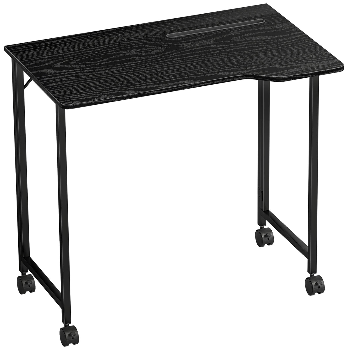 Bureau Pliable 80 x 52 cm, Bureau Ordinateur sur Roulettes avec Fente d'Appareil, Montage Facile, Noir-0