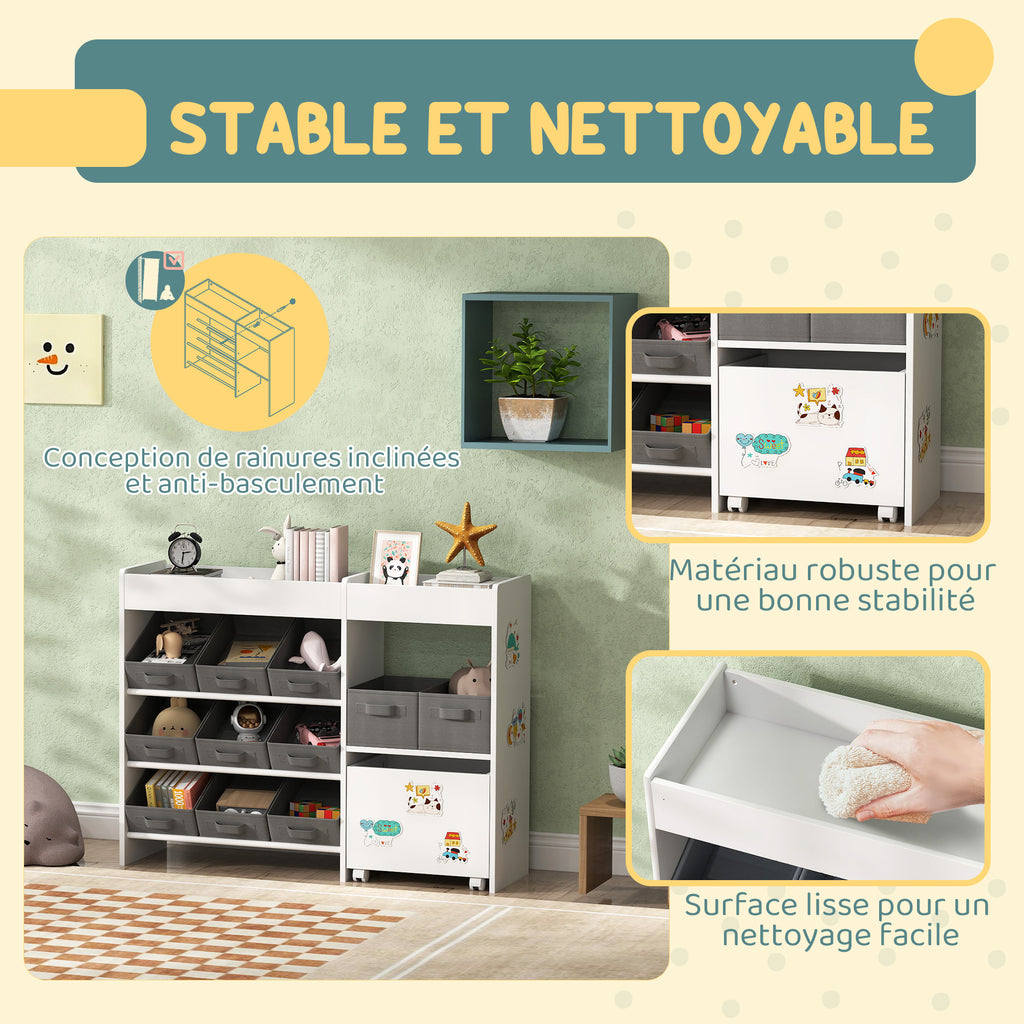 Étagère à jouets pour enfants étagère à livres 11 bacs de rangements en tissu non tissé 105 x 30 x 80 cm blanc-4