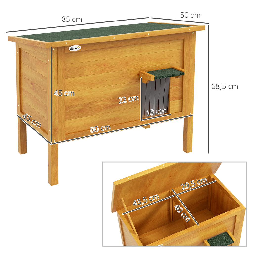 Maison pour chats niche d'extérieur en bois surrélevée avec toit ouvrable isolée  85 x 50 x 68,5 cm naturel vert-2
