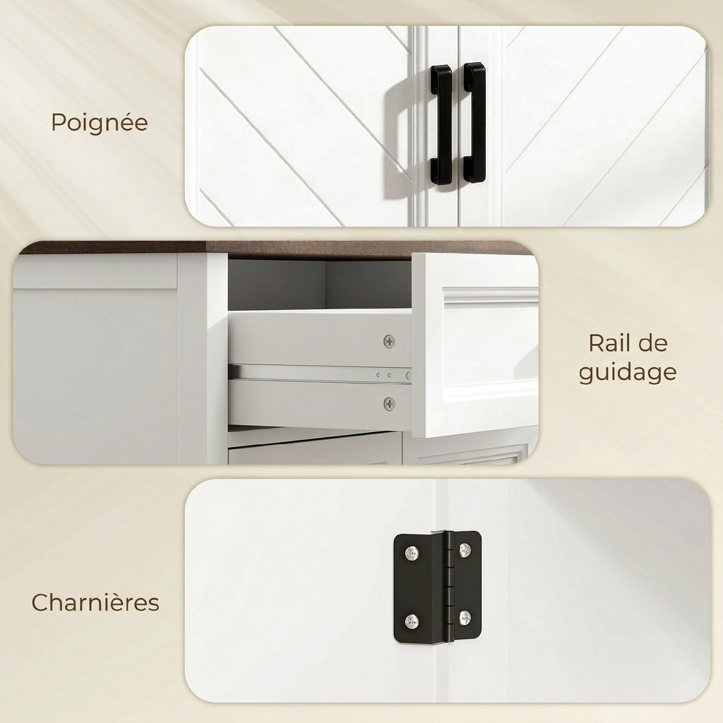 Buffet salon, meuble de rangement avec 2 portes, tiroir et étagère réglable, 76 x 35 x 80 cm, blanc-7