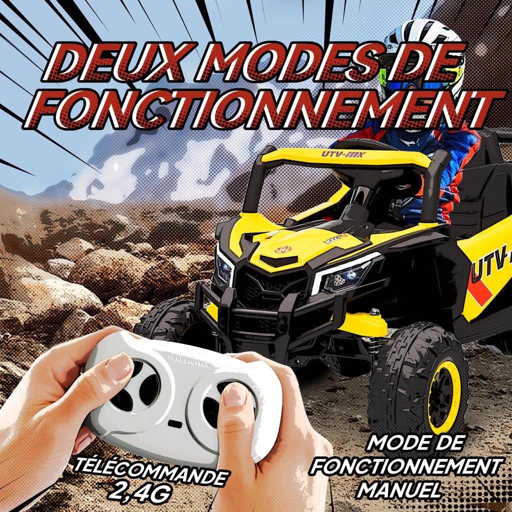 Voiture électrique enfants UTV 12 V, buggy électrique enfants avec télécommande, 96 x 61 x 56 cm, jaune-3