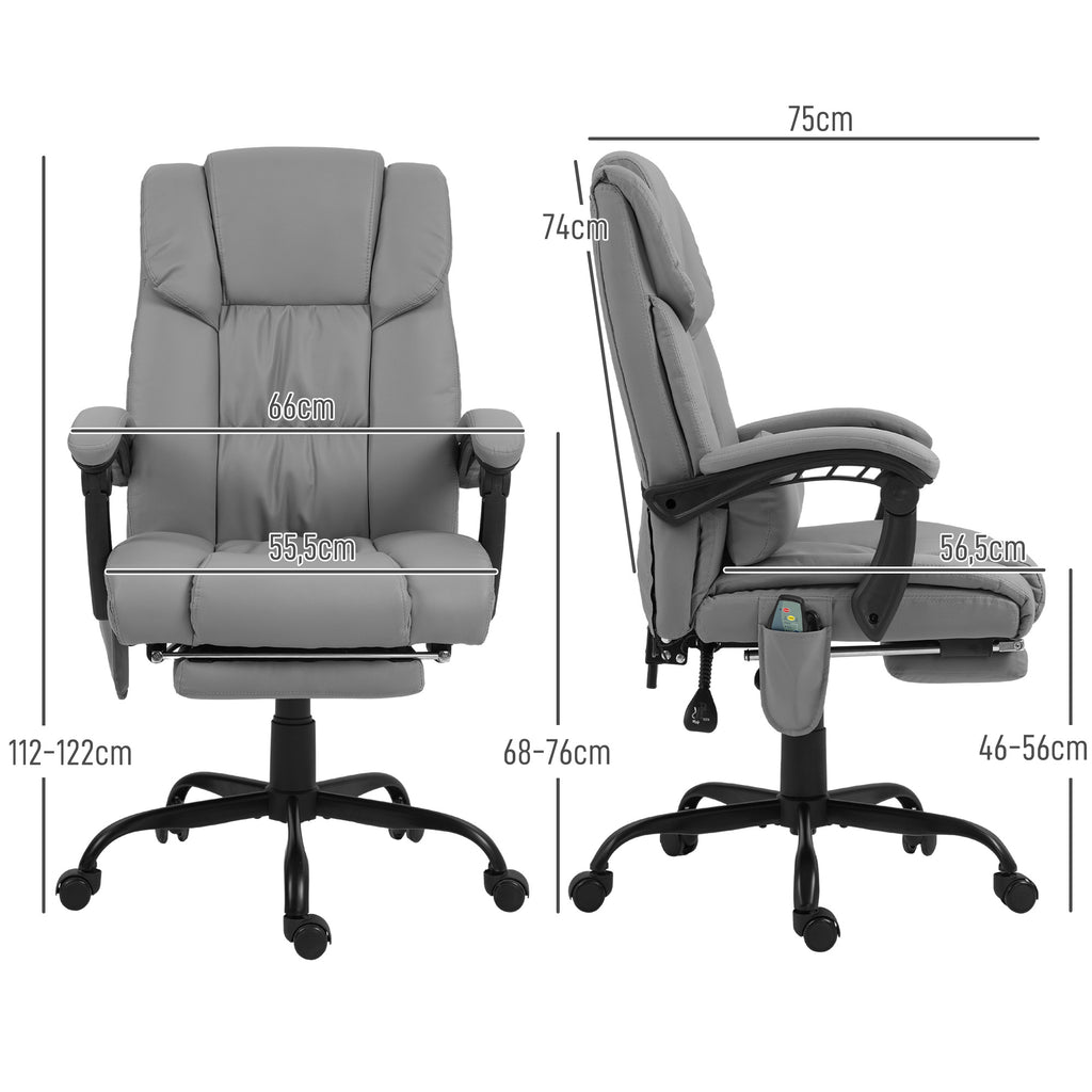 Fauteuil de bureau massant avec repose-pied, hauteur réglable, dossier inclinable, télécommande filaire, pivotant à 360°-2