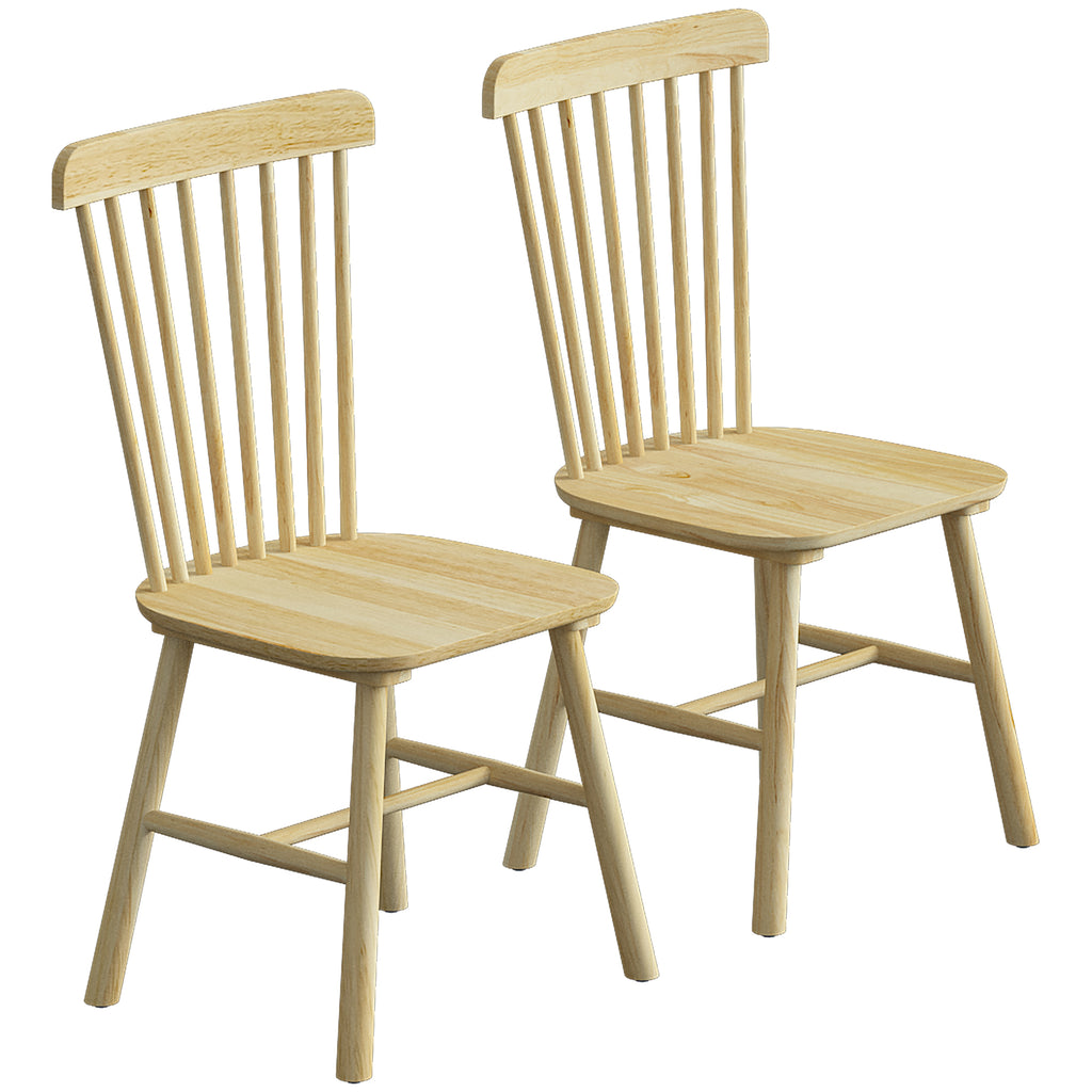Lot de 2 Chaises de Salle à Manger, Chaises Cuisine en Bois d'Hévéa, Dossier Incurvé, Bords Arrondis, Bois Naturel-0
