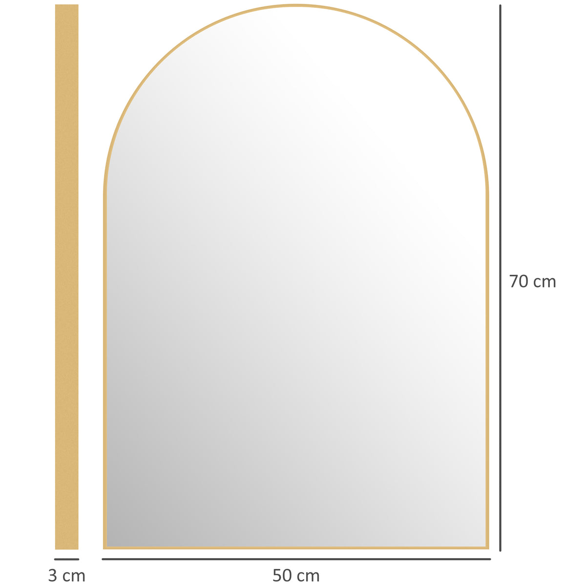 Miroir mural arqué miroir de salle de bain avec cadre en alliage d'aluminium pour chambre salon entrée 50 × 70 cm or-2