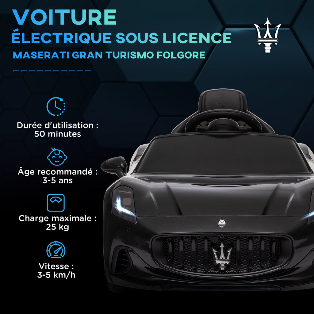 Voiture électrique pour enfants sous licence Maserati Gran Turismo Folgore, 12V avec télécommande, de 3 à 5 ans, noir-3