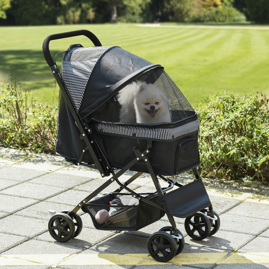 Poussette pour chien animaux de compagnie pliable 4 roues EVA guidon réglable panier 76,5 x 52 x 95 cm-1