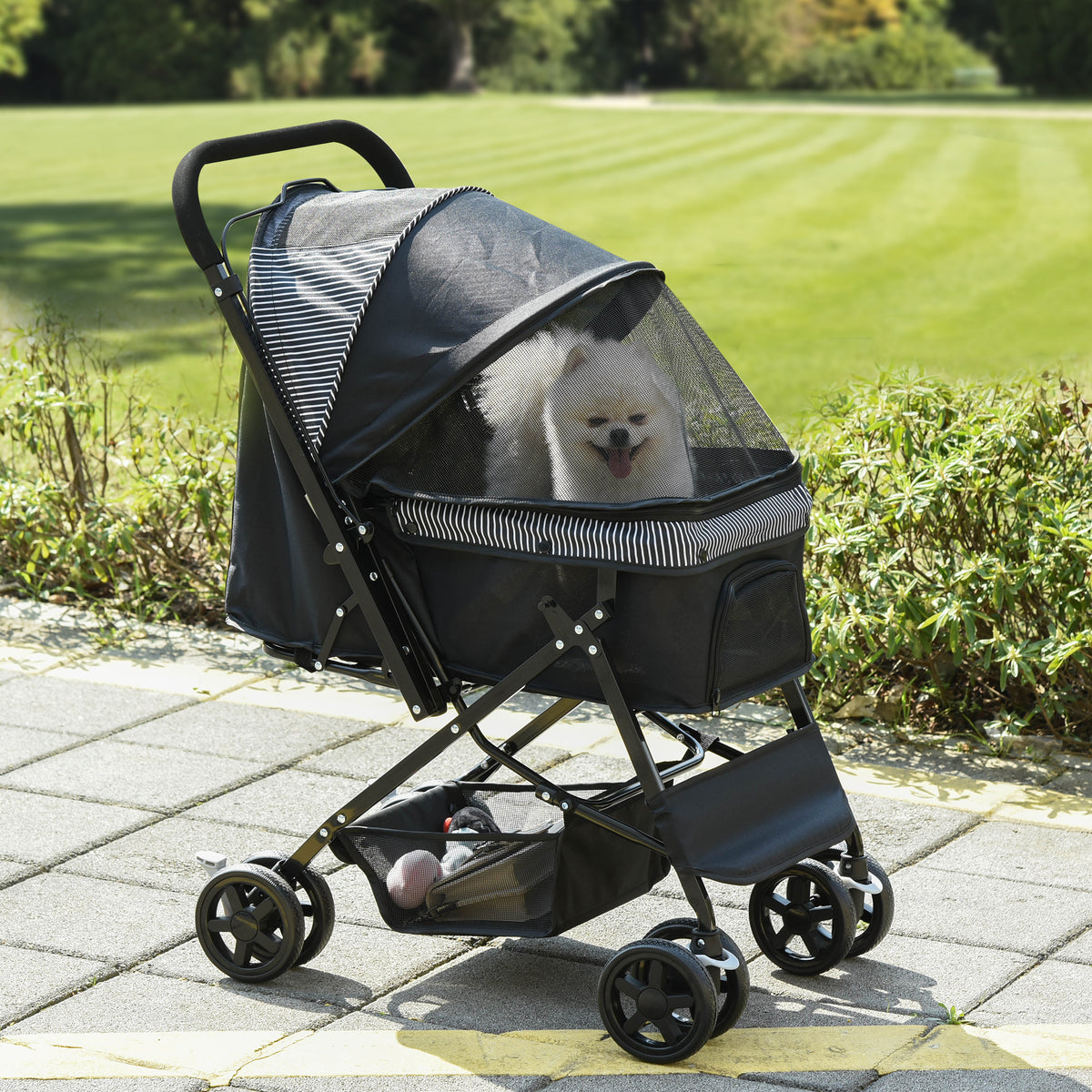 Poussette pour chien animaux de compagnie pliable 4 roues EVA guidon réglable panier 76,5 x 52 x 95 cm-1