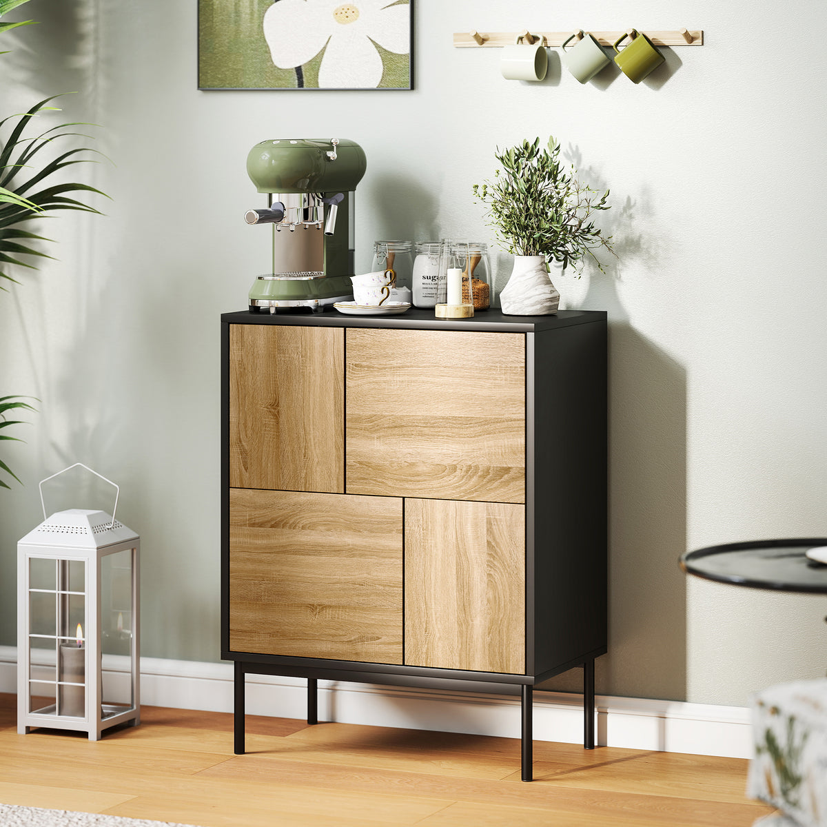 Buffet salon meuble de rangement armoire de cuisine portes à pousser et 4 placards style moderne 60 x 35 x 78 cm, noir-1