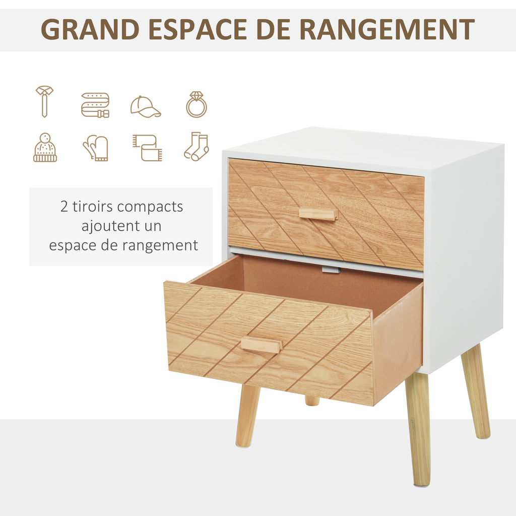 Table de chevet Chiffonnier Commode Meuble de Rangement avec 2 tiroirs Scandinave 40L x 30l x 56H cm en Bois-5