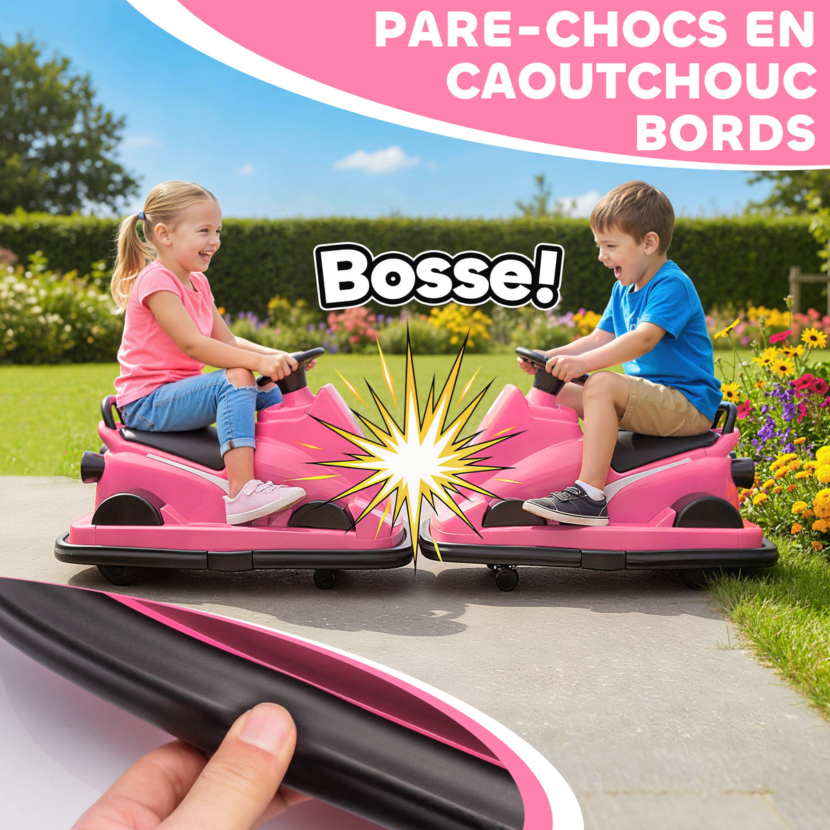 Auto-Tamponneuse Enfant 6V, Rotation à 360°, Musique, Klaxon, Démarrage Doux, 2,5 km/h, pour Âges 3-8, 74x53x48cm, Rose-5