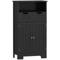 Meuble Bas de Salle de Bain Multi-rangements Grande Niche 2 tiroirs Placard Double Porte avec étagère Noir-0