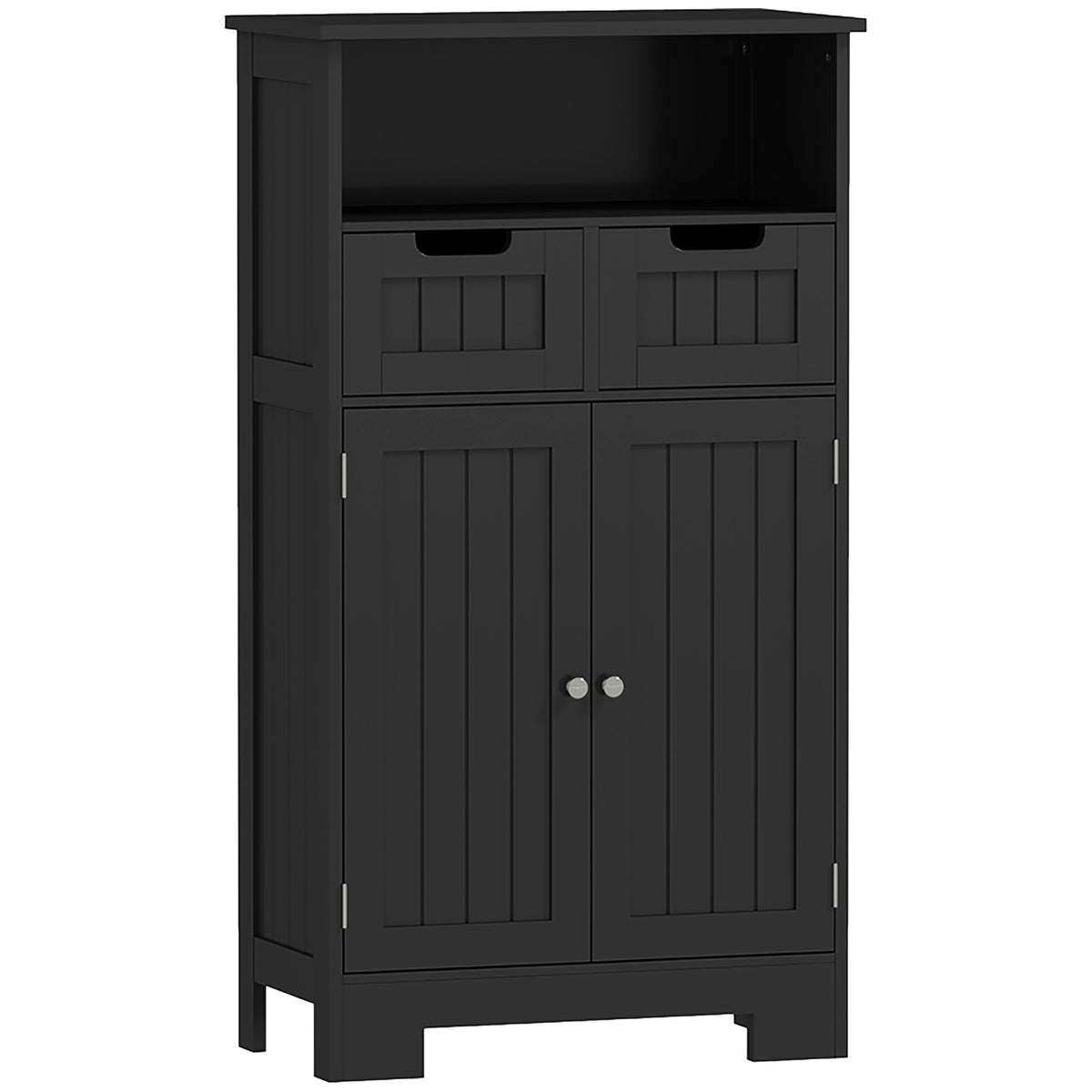 Meuble Bas de Salle de Bain Multi-rangements Grande Niche 2 tiroirs Placard Double Porte avec étagère Noir-0