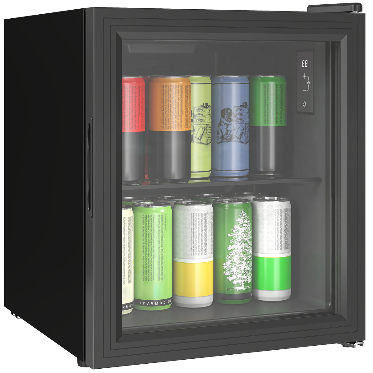 Réfrigérateur à boissons 46L 59 canettes, mini frigo silencieux pose libre avec porte en verre trempé double, noir-0
