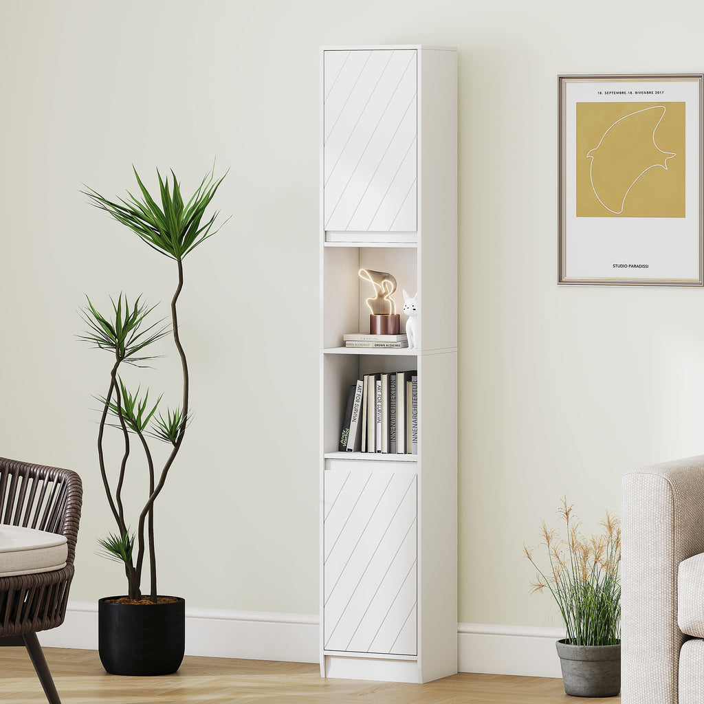 Meuble colonne salle de bain, meuble de rangement avec 2 portes, 2 compartiments ouverts, , 30 x 24 x 170 cm, blanc-8