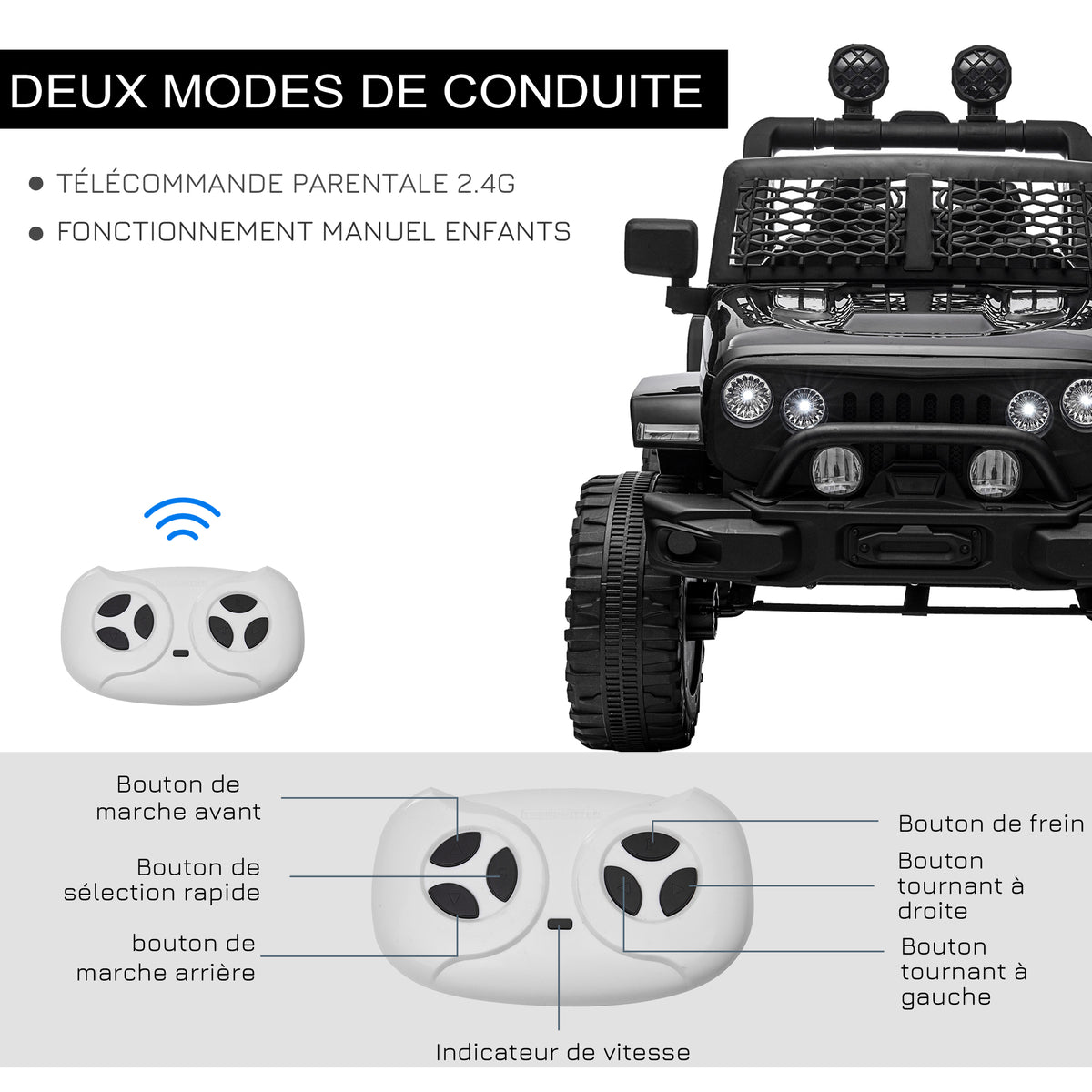 Voiture électrique pour enfants 12V avec télécommande, suspension à 4 roues, phares et klaxon, MP3, vitesse 3-5 km/h, pour 3-6 ans - noir-5