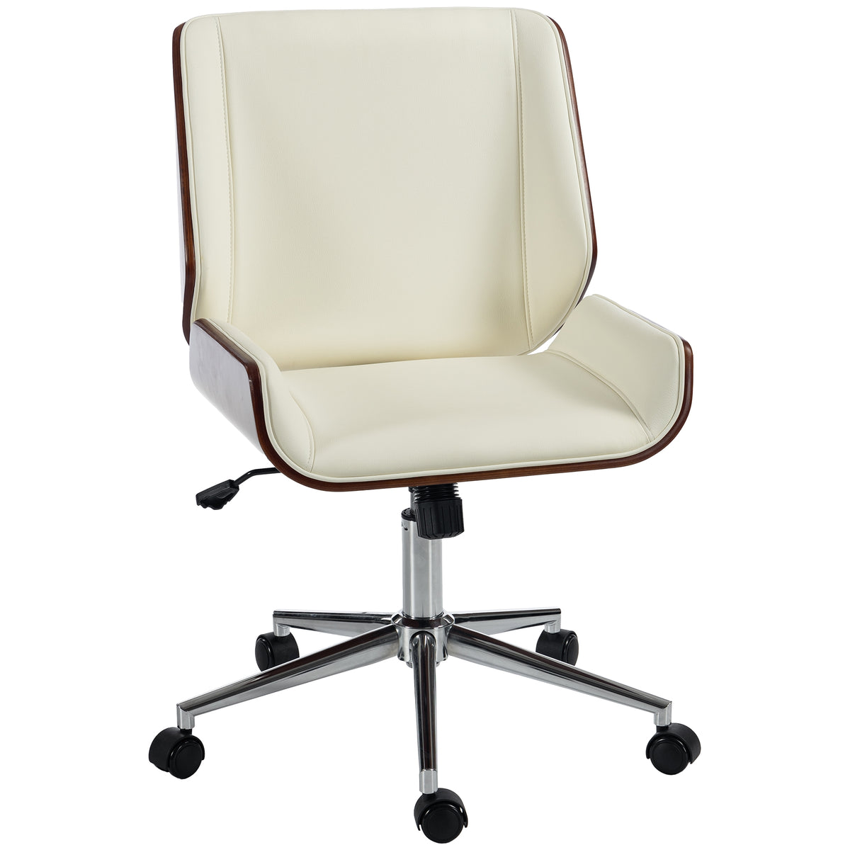 Chaise de Bureau Design Vintage, Hauteur Réglable, Pivotant 360°, Piètement Chromé, 53 x 60 x 86-96 cm, Crème-0