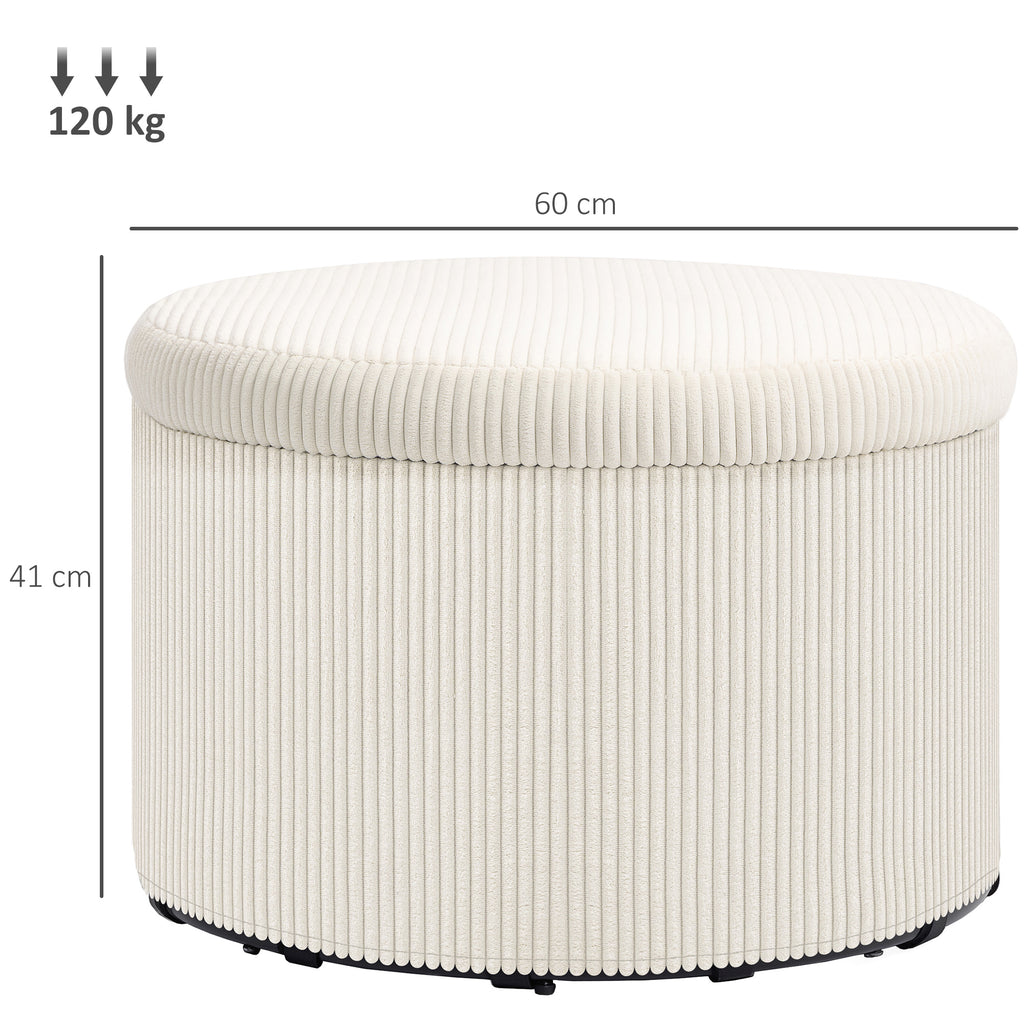 Pouf coffre rangement, tabouret rond, pouf repose-pieds en velours côtelé, charge 120 Kg, Ø 60 x 41 cm, beige-2