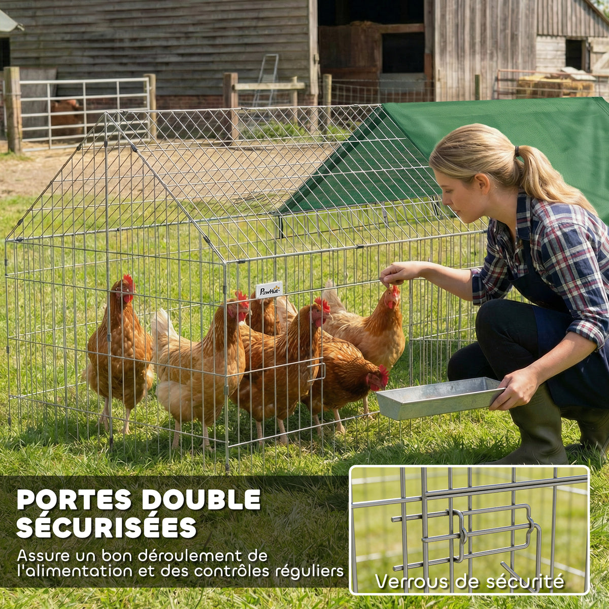 Parc Enclos Cage Lapin Extérieur avec Portes Verrouillables et Protection Pare-Soleil Toit, Acier, 180x75x75 cm, Vert-4