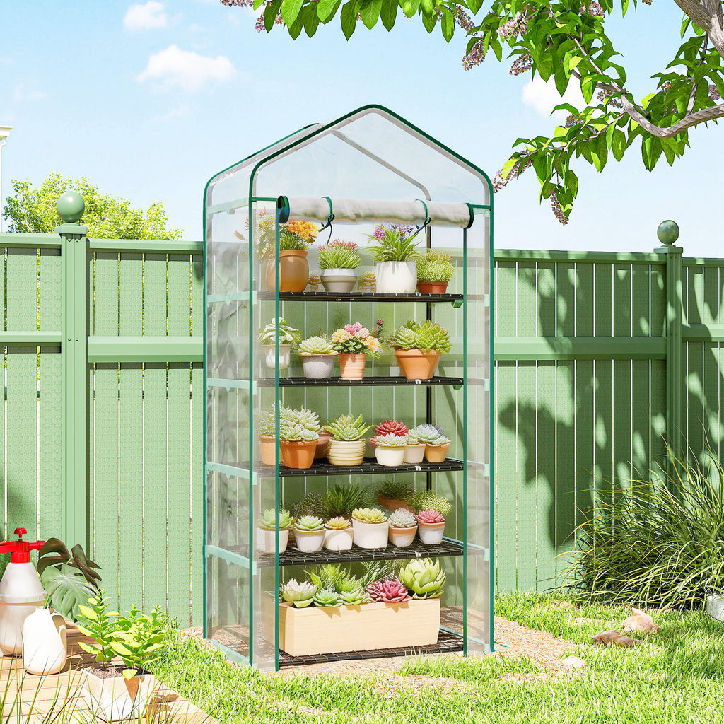 Serre de jardin PVC avec étagères 5 niveaux, serre de balcon, châssis en acier, porte zippée, 90x49x193cm, transparent-9