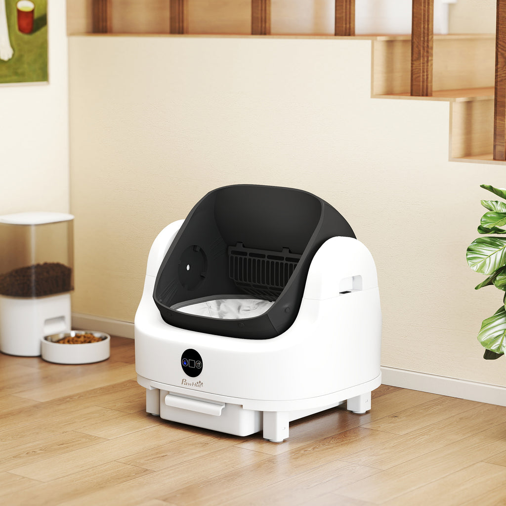 Litière chat autonettoyante bac à litière pour chat automatique ouvert isolation des odeurs/protection de sécurité blanc-1