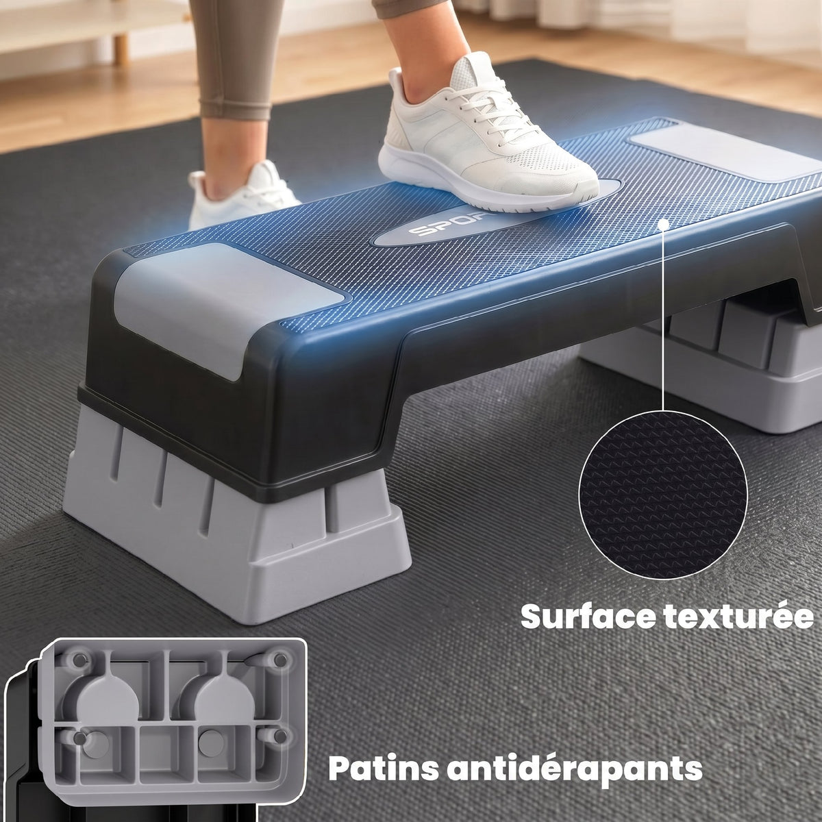 Stepper Fitness Aérobic 3 Niveaux, Hauteur Réglable 12/17,5/22,5 cm, Surface Antidérapante, Charge 250 kg, Gris-4