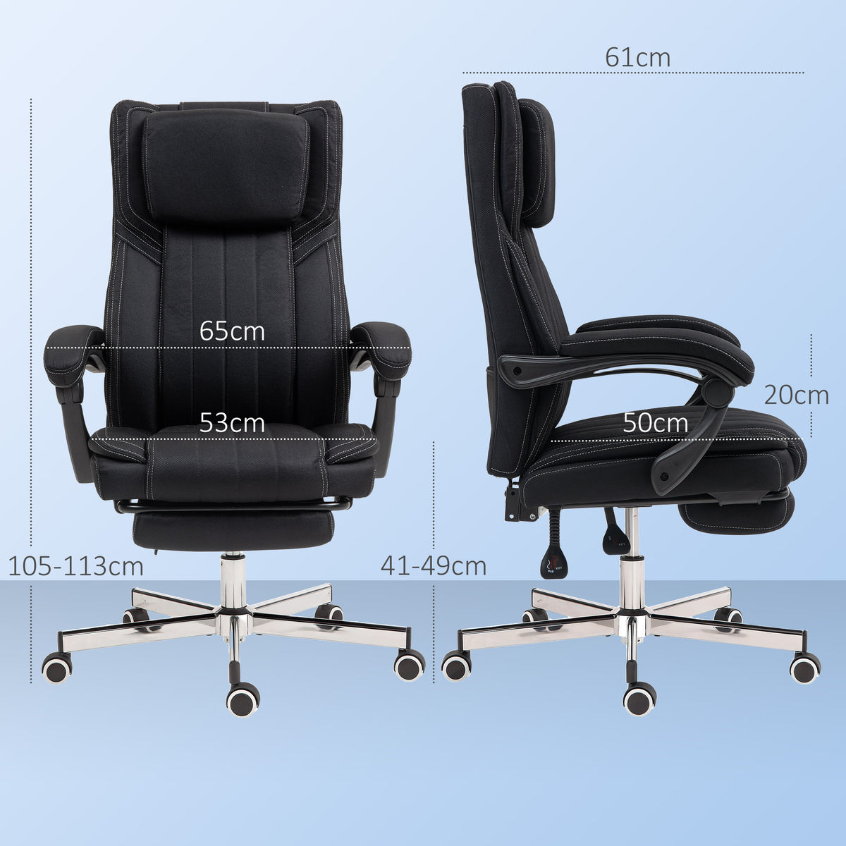 Chaise de bureau siège pivotant dossier inclinable hauteur réglable 65 x 61 x 105-113 cm noir-2