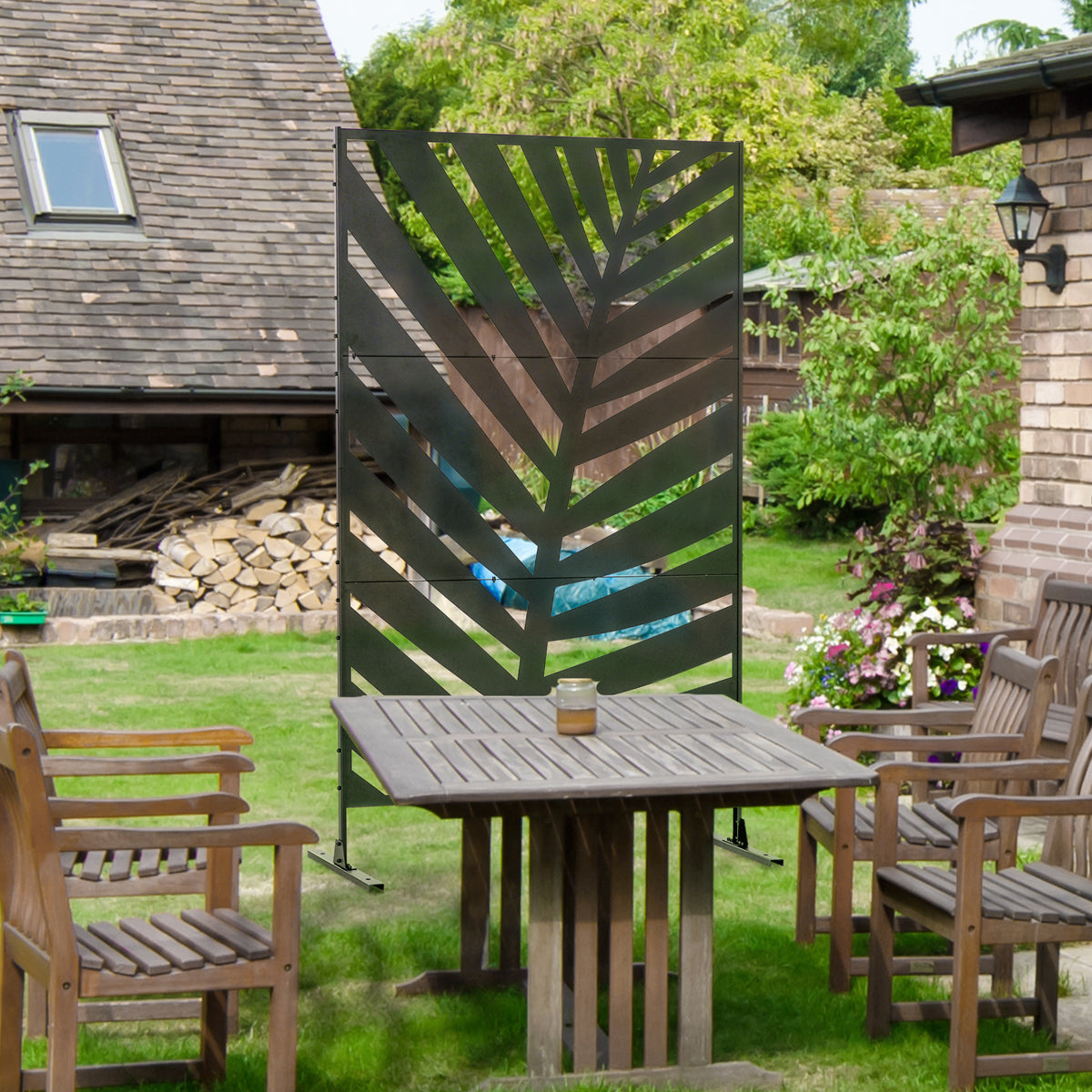 Paravent séparateur de jardin balcon décoratif extérieur à motif végétal en acier 122 x 45 x 198 cm noir-9