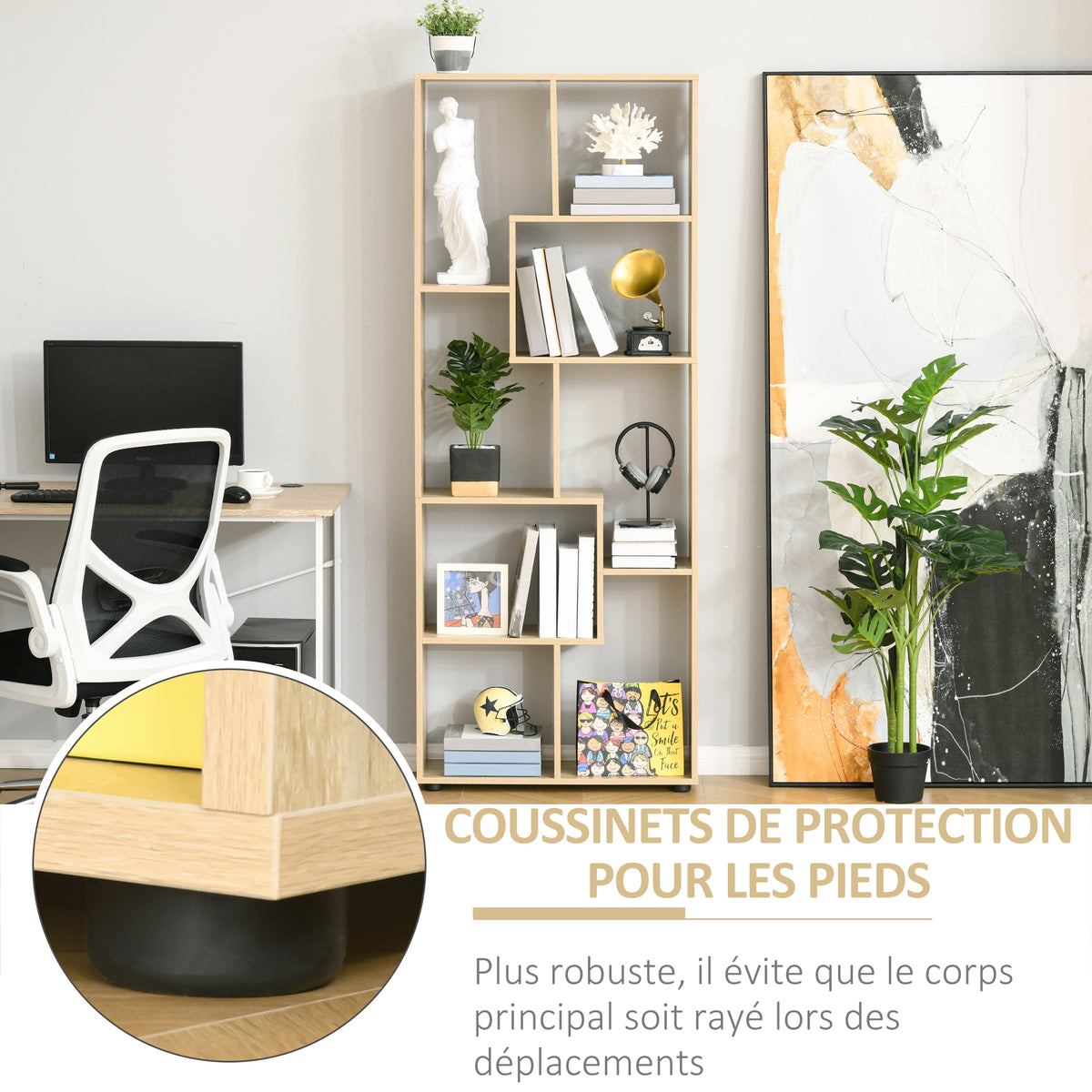Bibliothèque étagère Zig zag Design Contemporain 70L x 24l x 178H cm Panneaux Particules Bois naturel-6
