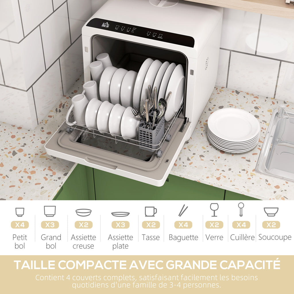 Mini lave-vaisselle 4 couverts 5 programmes réservoir d'eau 6L commande tactile affichage LED 45 x 44 x 45,8 cm blanc-3