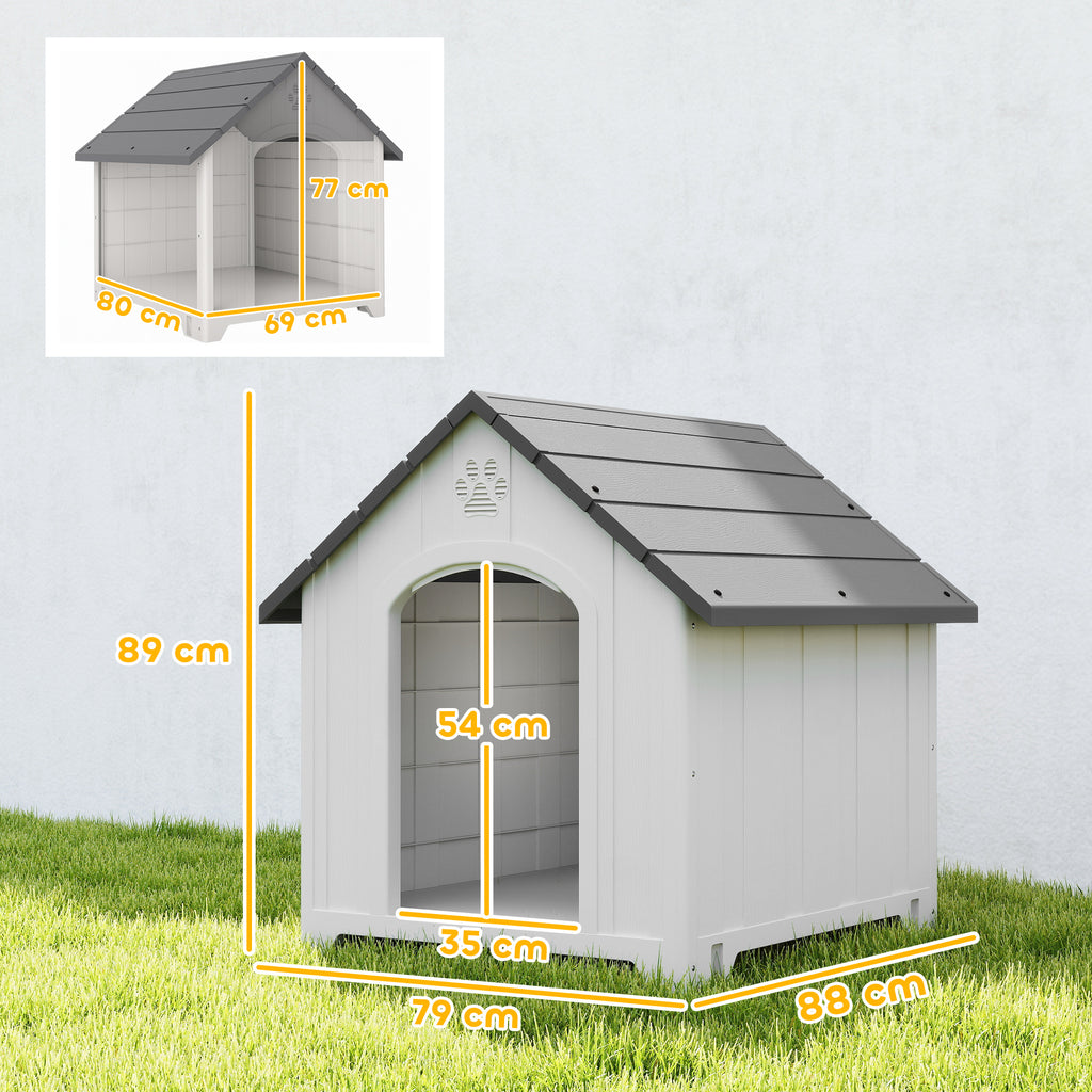 Niche pour chien extérieur, maison chien en polypropylène imperméable, ventilé, plancher surélevé, gris clair-2