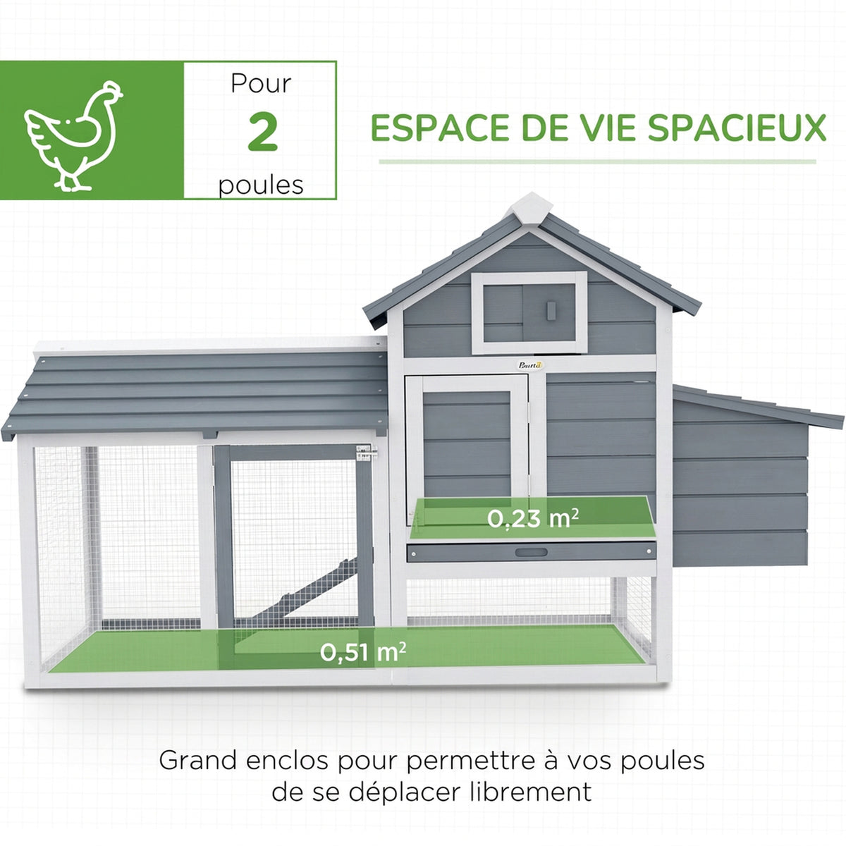 Petit poulailler cottage cage à poules sur pied dim. 150,5L x 54l x 87H cm multi-équipement bois massif de sapin-3