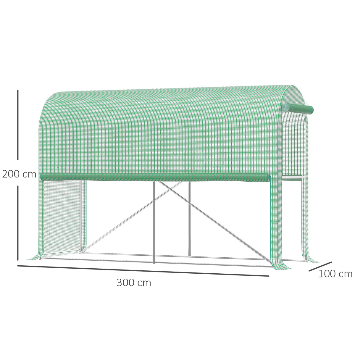 Serre de jardin PE, serre de balcon, bâche renforcée 140 g/m², châssis en acier, porte zippée enroulable, pour légumes plantes fleurs, intérieur et extérieur, 300 x 100 x 200 cm, vert-2