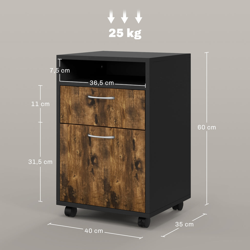 Caisson de bureau à roulettes avec tiroir placard niche pour documents et dossier suspendu 40 x 35 x 60 cm brun rustique-2