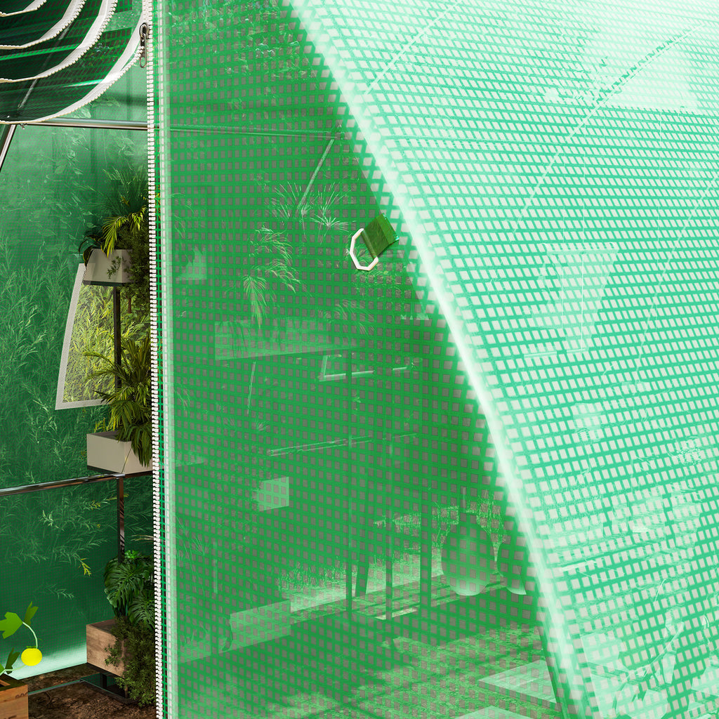 Bâche de rechange serre tunnel 12 m² 4 x 3 x 2 m PE anti-UV imperméable 8 fenêtres + porte enroulable zippée vert-6