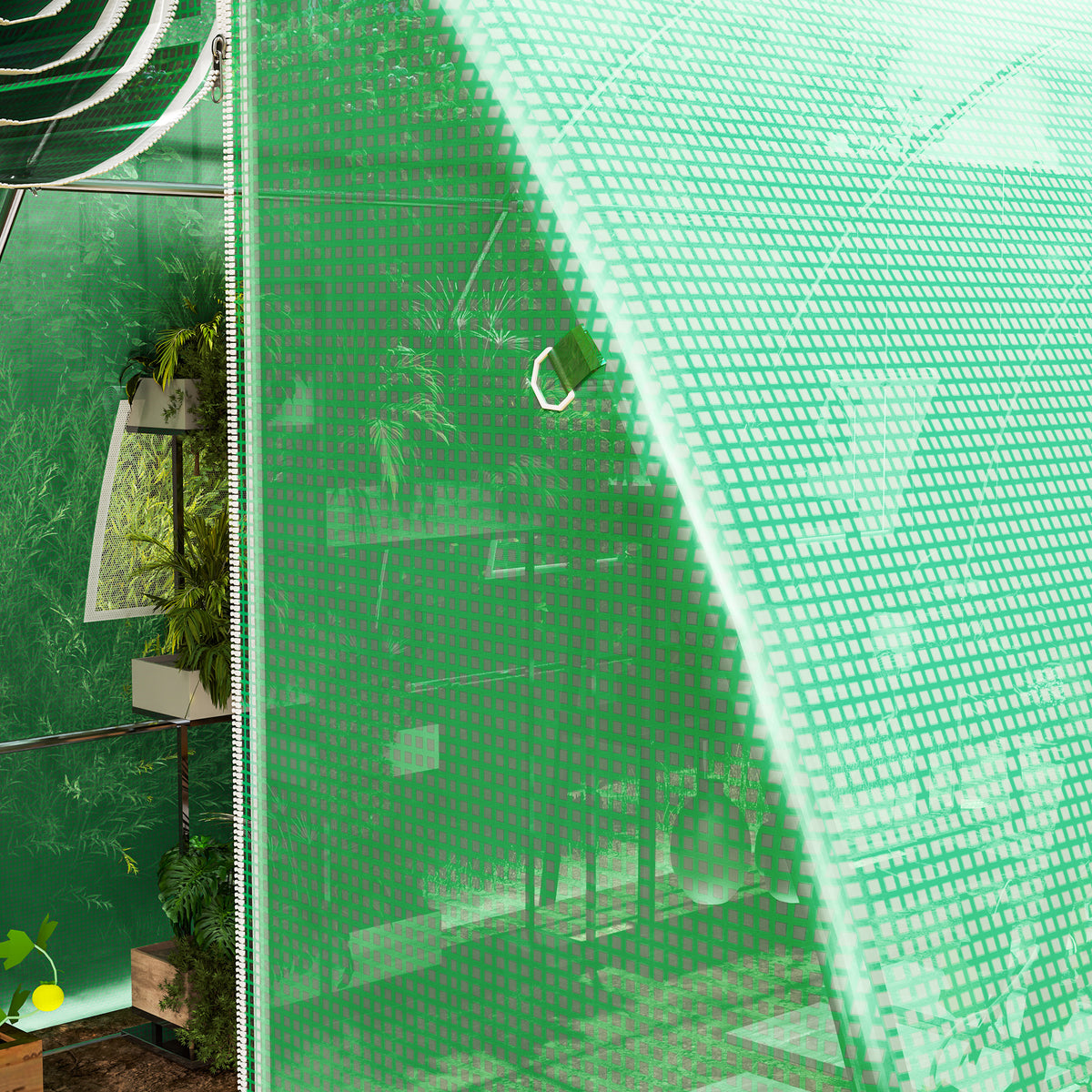 Bâche de rechange serre tunnel 12 m² 4 x 3 x 2 m PE anti-UV imperméable 8 fenêtres + porte enroulable zippée vert-6