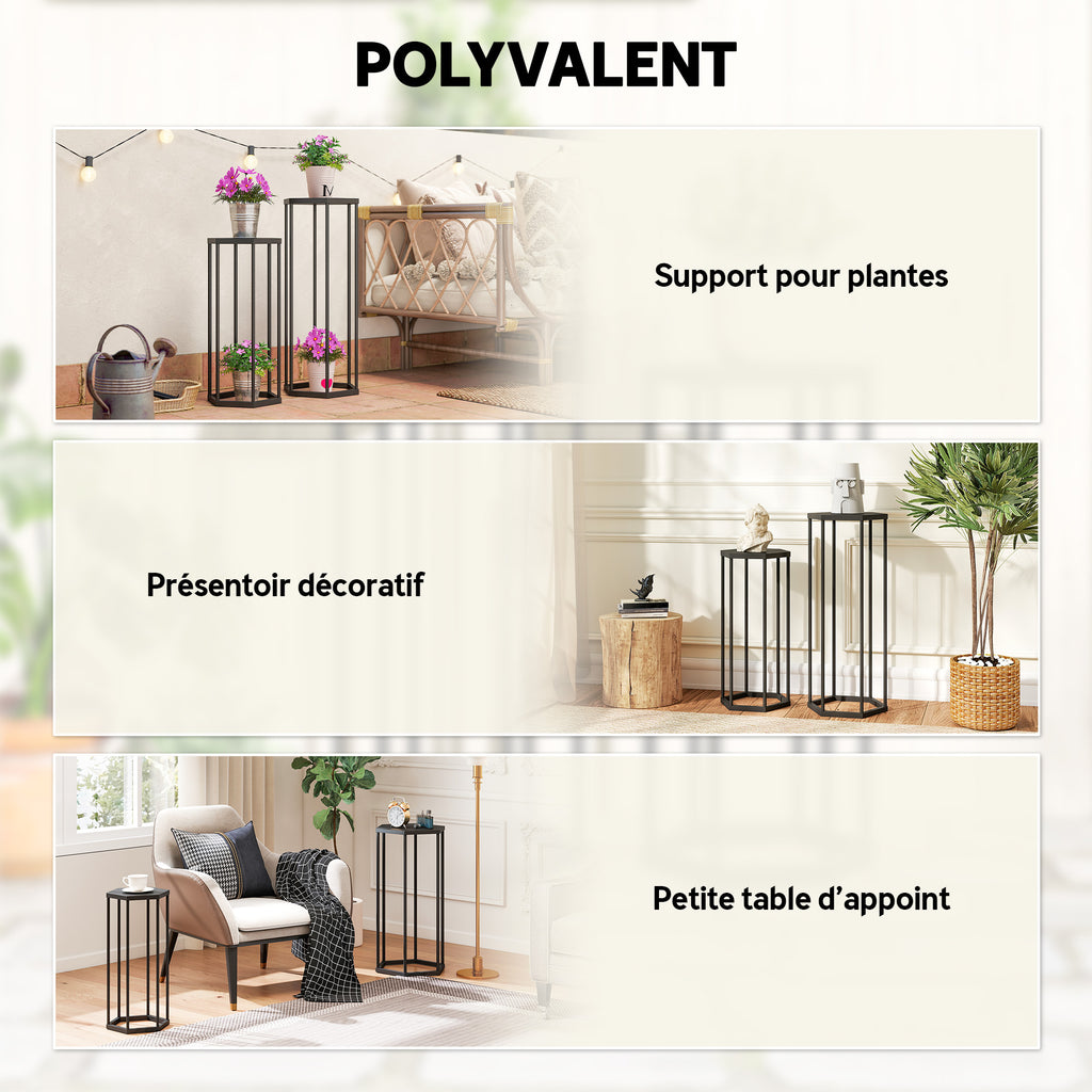 Lot de 2 supports pour plantes, tabouret à fleurs hexagonal en métal, intérieur et extérieur, noir-6