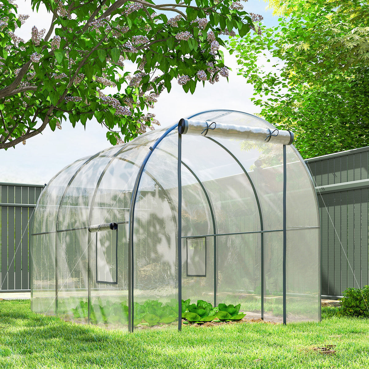 Serre de Jardin Tunnel 6 m² 3L x 2l x 2H m châssis Tubulaire renforcé Porte zippée 2 fenêtres enroulables - transparent-9