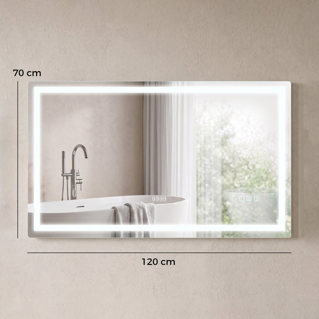 Miroir salle de bain LED bluetooth 120 x 70 cm interrupteur tactile lumière réglable 3 couleurs anti-buée mémoire argent-2
