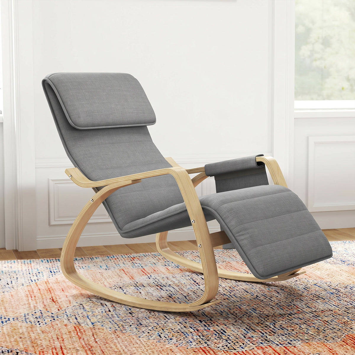 Fauteuil relax à bascule fauteuil allaitement avec repose-pieds réglable, poche latérale et appui-tête, gris-1