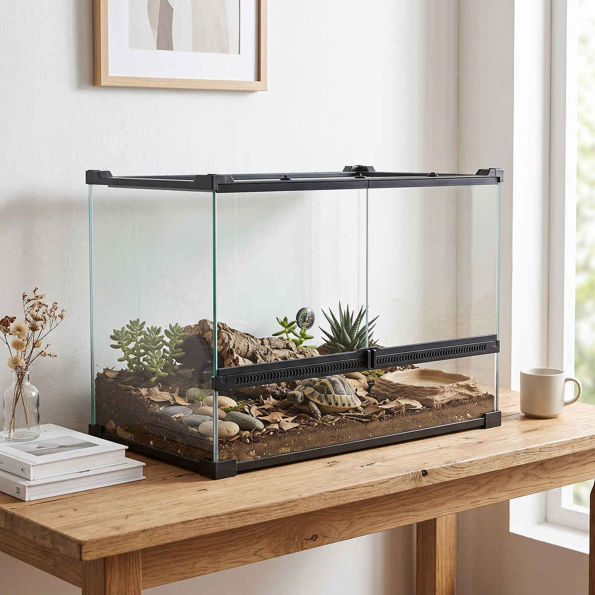 Boîte à reptiles, boîte d'élevage de reptiles, fermeture sécurisée par rotation, ventilation frontale, 50x30x35cm, noir-8