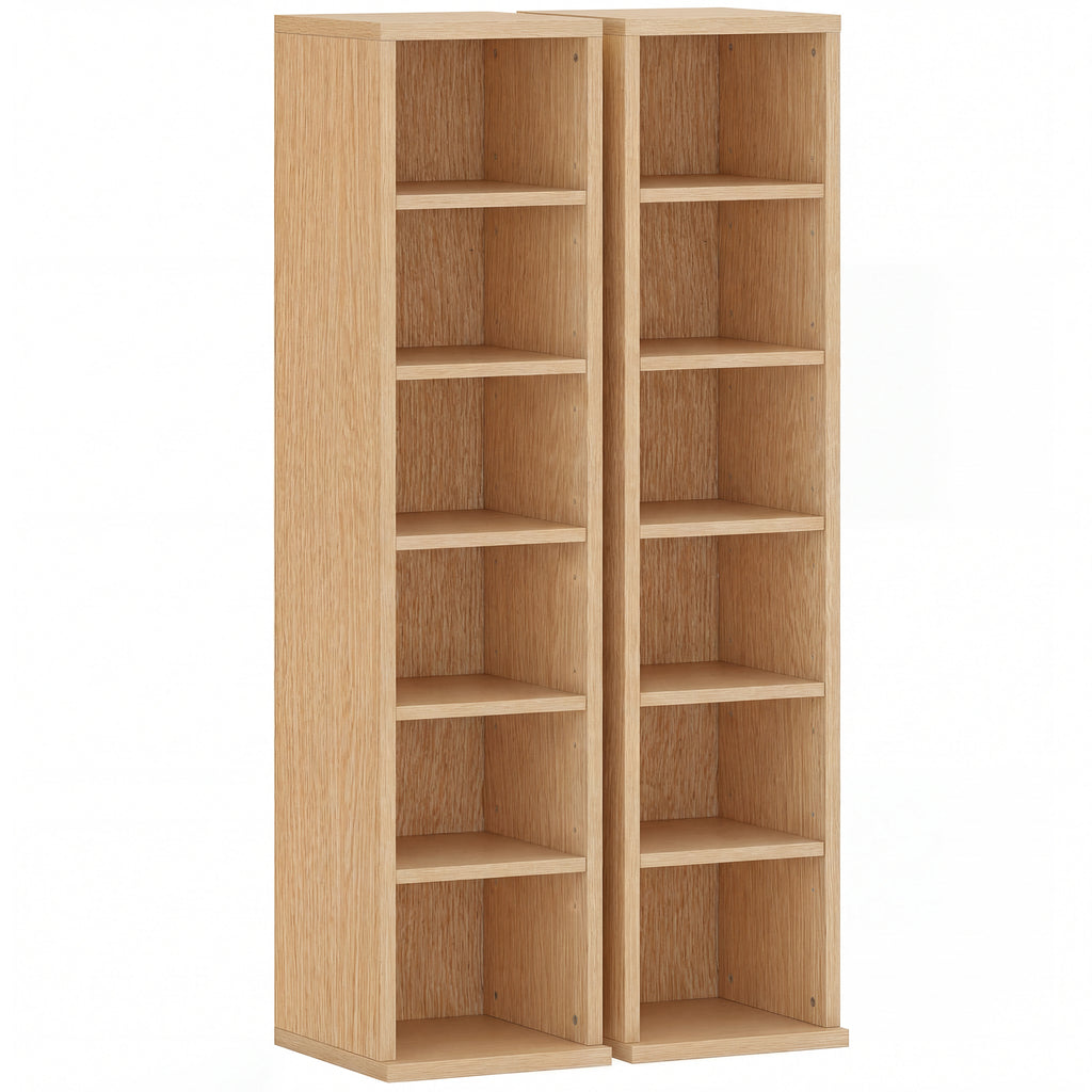 Lot de 2 étagères colonnes armoire de rangement CD-DVD 12 compartiments 21 x 22,5 x 88,5 cm capacité 204 CD bois naturel-0