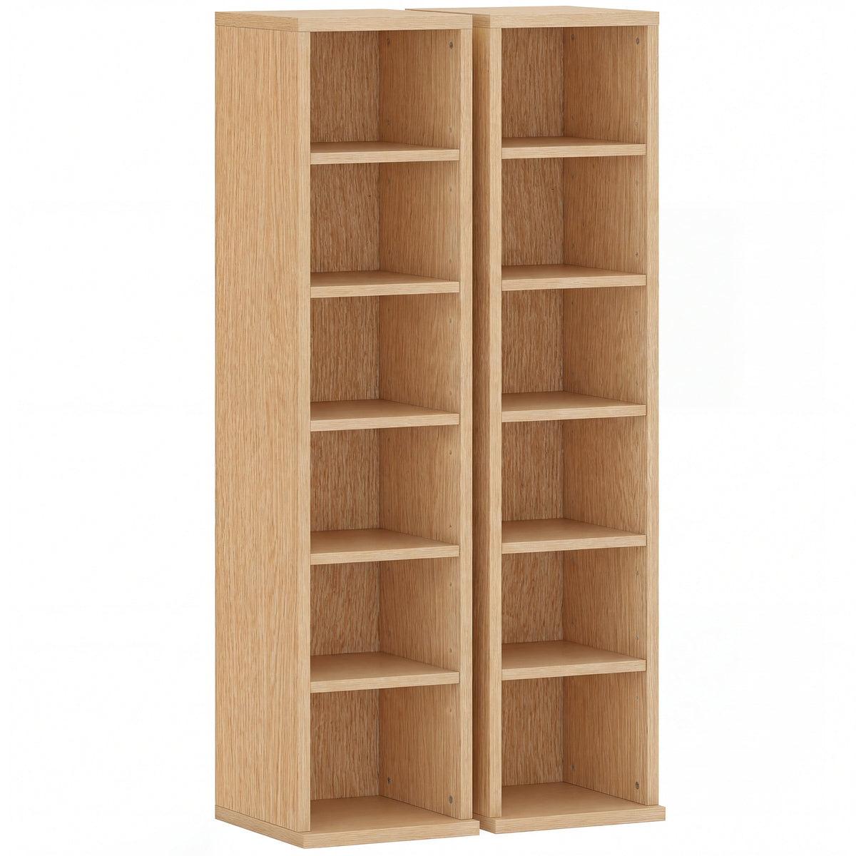 Lot de 2 étagères colonnes armoire de rangement CD-DVD 12 compartiments 21 x 22,5 x 88,5 cm capacité 204 CD bois naturel-0
