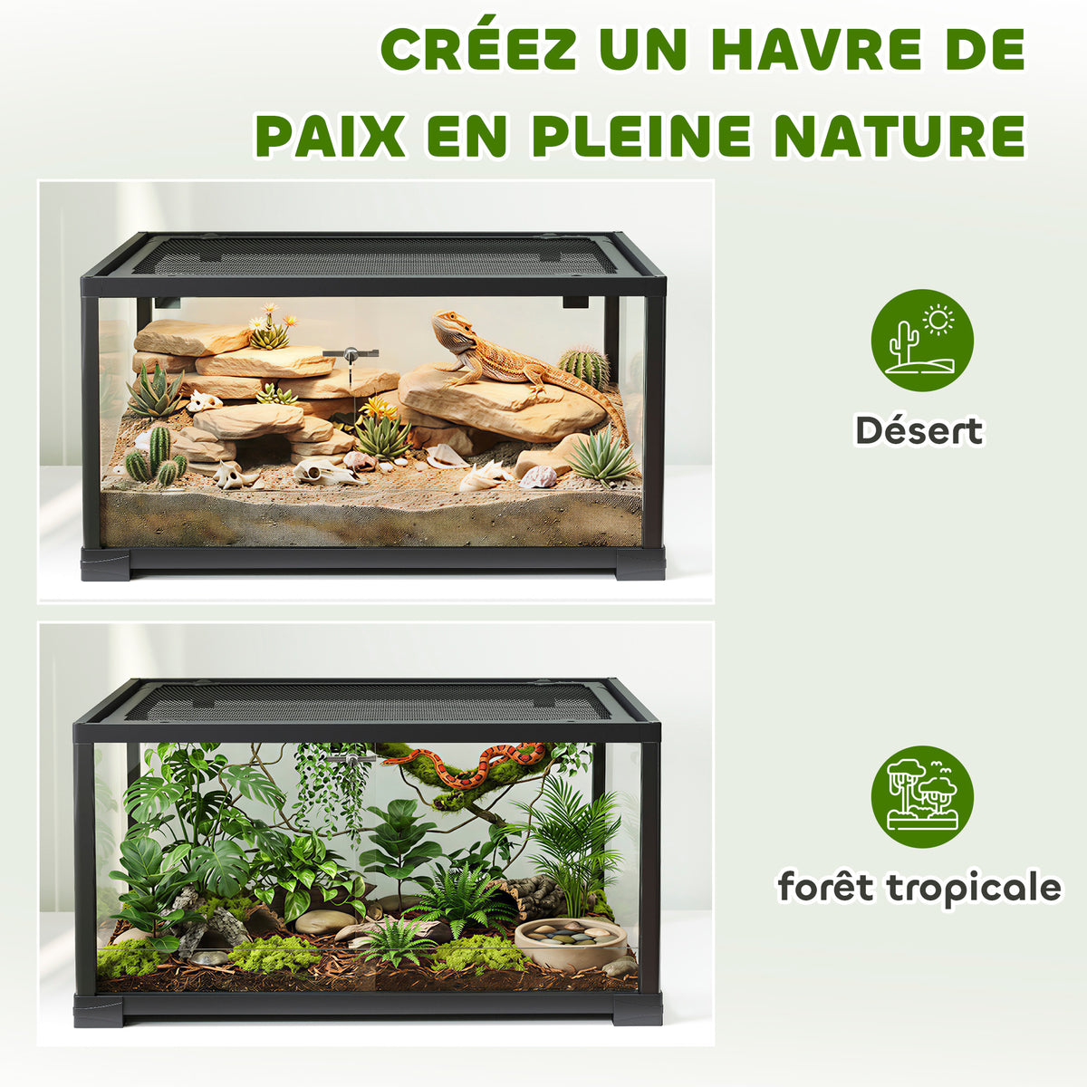 Terrarium en verre pour reptile enclos pour hamster 86 L ventilation supérieure porte coulissante 50,8x30,5x35,6cm noir-6