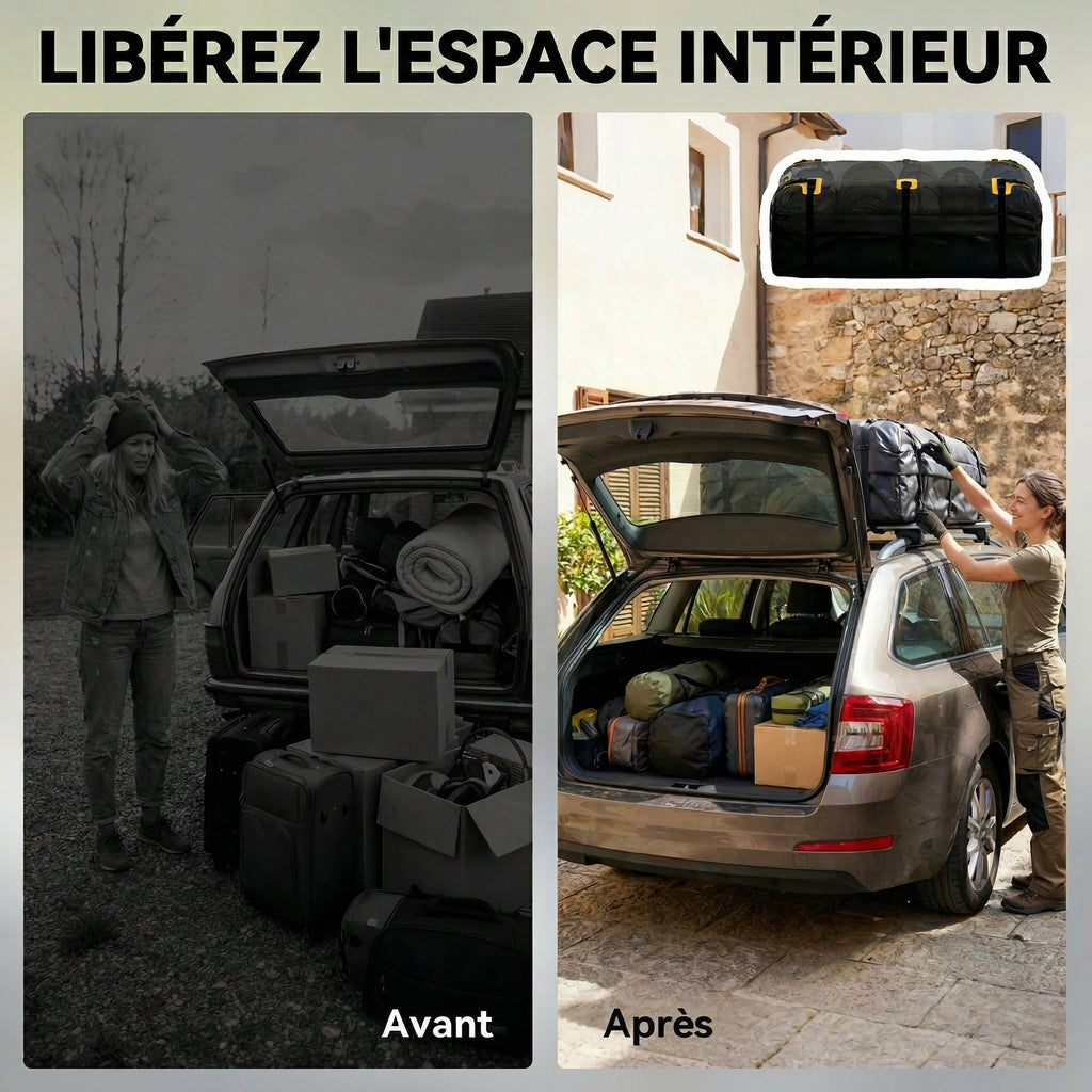 Sac de Toit Voiture Étanche Coffre de Toit Souple Universel 10 Sangles et Cadenas Auto SUV et Camping en Famille Noir-3