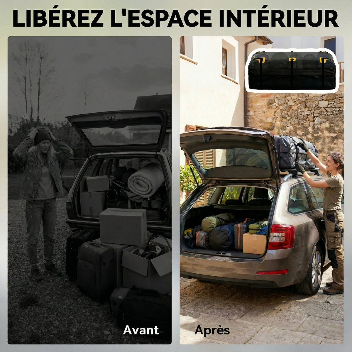 Sac de Toit Voiture Étanche Coffre de Toit Souple Universel 10 Sangles et Cadenas Auto SUV et Camping en Famille Noir-3