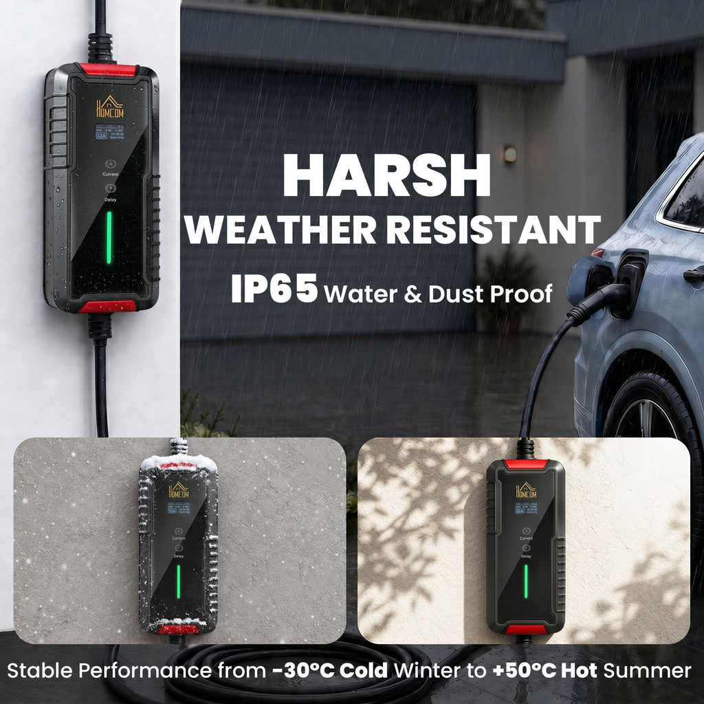 Chargeur Voiture Électrique Type 2, 7,4kW, 6-32A, 8m, Prise CEE, Adaptateur Européen, Écran LCD, IP65, 21x8,5x5cm, Noir-7