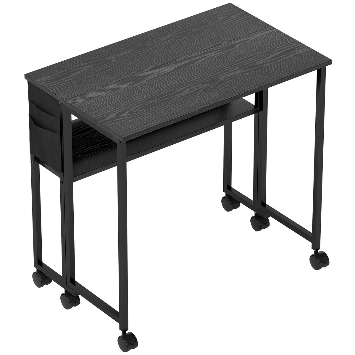 Bureau pliable sur roulettes 80 x 50 cm avec étagère et sac de rangement, noir-0