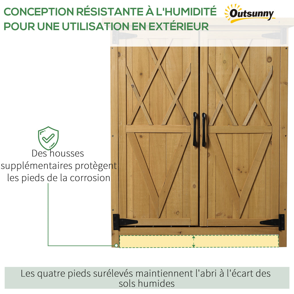 Abri de jardin armoire de jardin 3 étagères 2 portes toit en tôle galvanisé étanche bois sapin 75 x 40 x 90 cm jaune-5